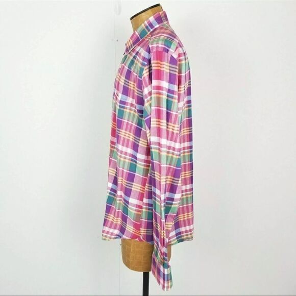 J. Crew Size XL Slim Fit Summer Plaid Button Down Shirt Pink Purple Green Blue - Picture 4 of 7